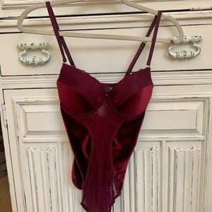 Maroon satin/ lace body suit